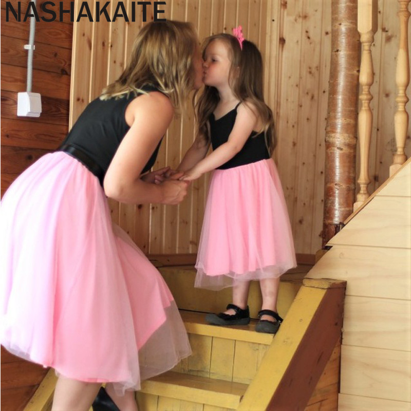 Mom and Daughter Dress Pink Patchwork Mesh Princess Dress Mother and daughter clothes Family Look Mother daughter dresses