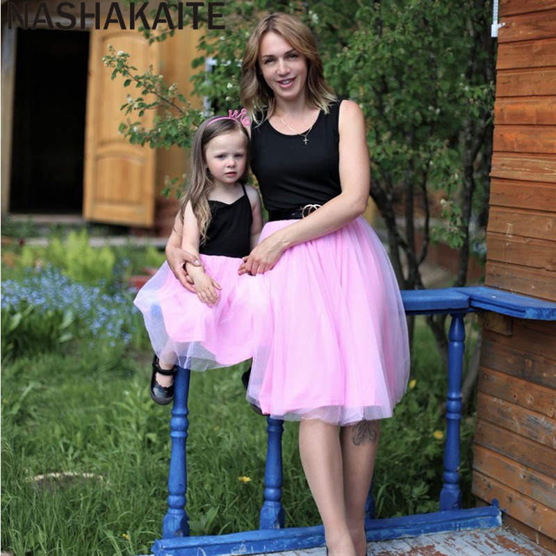 Mom and Daughter Dress Pink Patchwork Mesh Princess Dress Mother and daughter clothes Family Look Mother daughter dresses