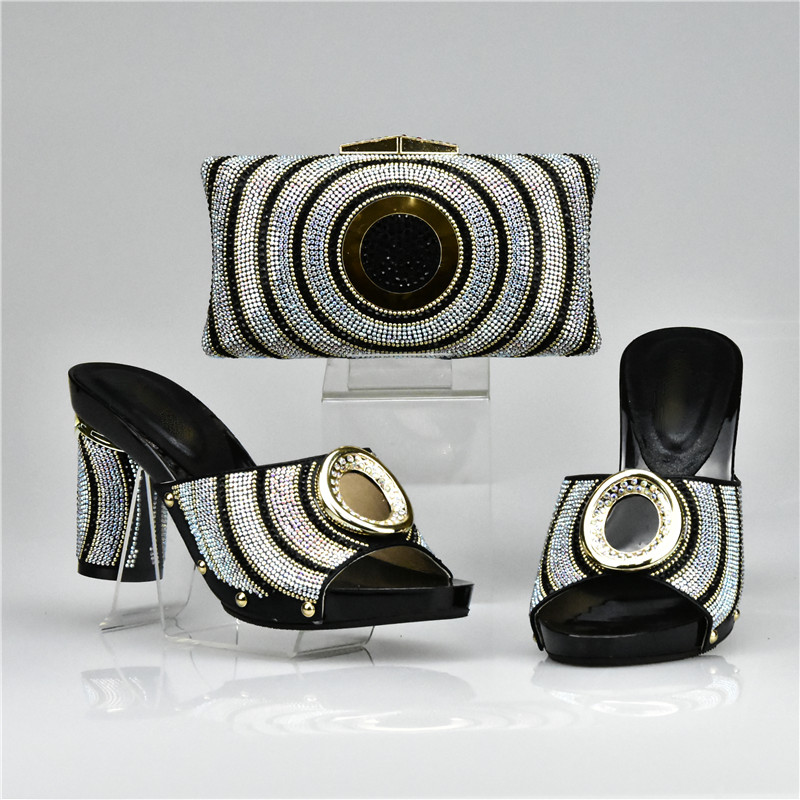 Latest Green Color Italian Ladies Shoes and Bag Set Decorated with Rhinestone African Women Italian Shoe and Bag Set for Wedding