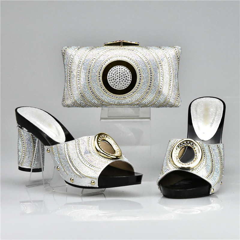 Latest Green Color Italian Ladies Shoes and Bag Set Decorated with Rhinestone African Women Italian Shoe and Bag Set for Wedding