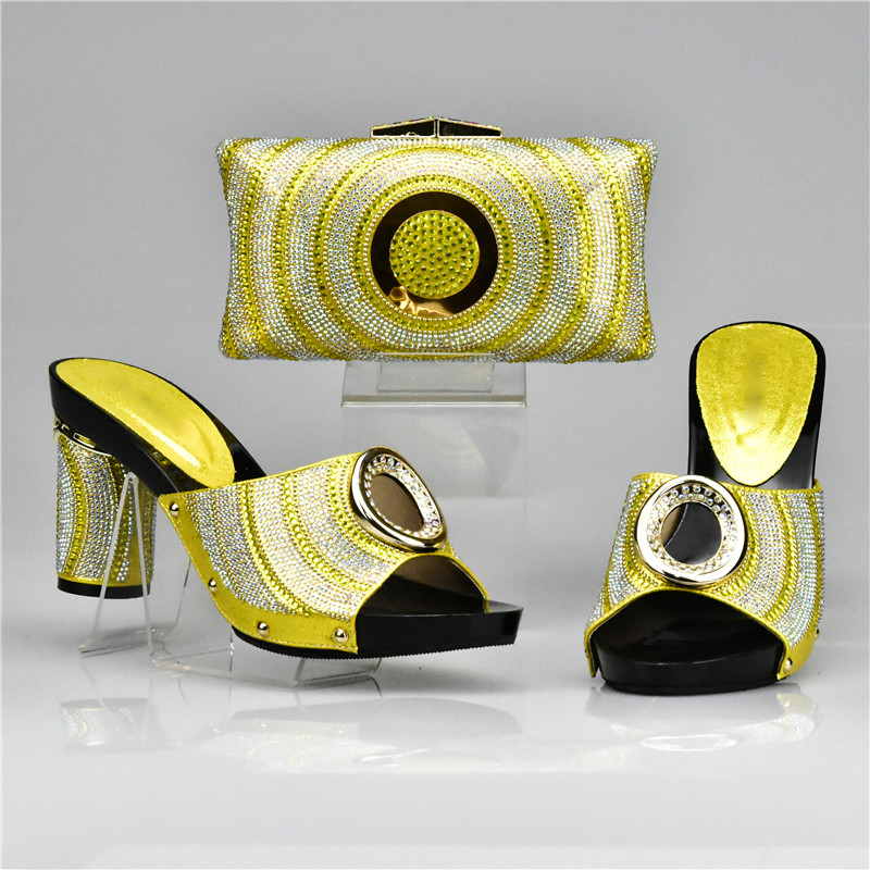 Latest Green Color Italian Ladies Shoes and Bag Set Decorated with Rhinestone African Women Italian Shoe and Bag Set for Wedding