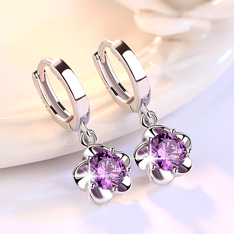 Wholesale Rose Flower Cubic Zirconia 925 Sterling Silver Female Stud Earrings Original Jewelry For Women Drop Shipping Gift Wholesale Rose Flower Cubic Zirconia 925 Sterling Silver Female Stud Earrings Original Jewelry For Women Drop Shipping Gift
