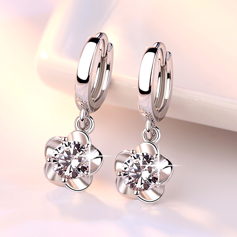 Wholesale Rose Flower Cubic Zirconia 925 Sterling Silver Female Stud Earrings Original Jewelry For Women Drop Shipping Gift Wholesale Rose Flower Cubic Zirconia 925 Sterling Silver Female Stud Earrings Original Jewelry For Women Drop Shipping Gift
