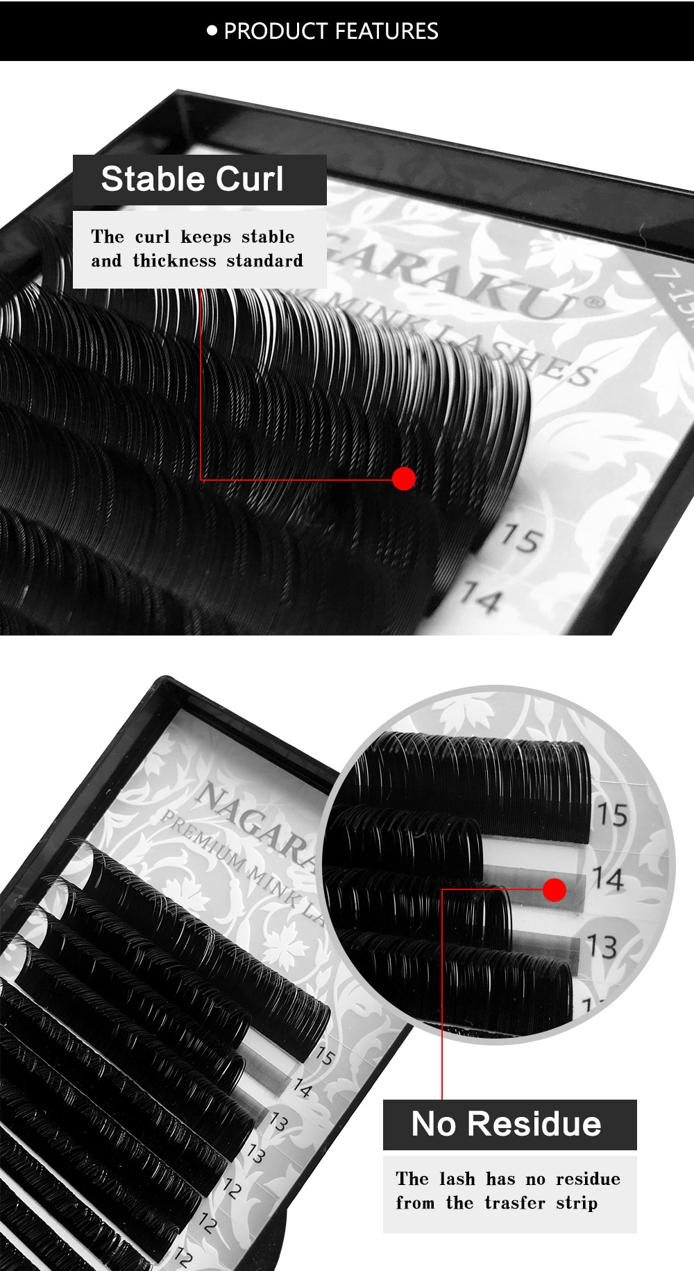 NAGARAKU Fast Ship 16rows/case 7~15mm mix premium natural synthetic mink individual eyelash extension makeup maquiagem cilios