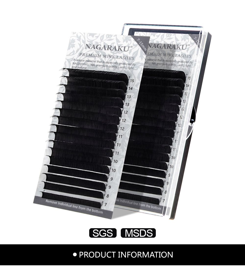 NAGARAKU Fast Ship 16rows/case 7~15mm mix premium natural synthetic mink individual eyelash extension makeup maquiagem cilios
