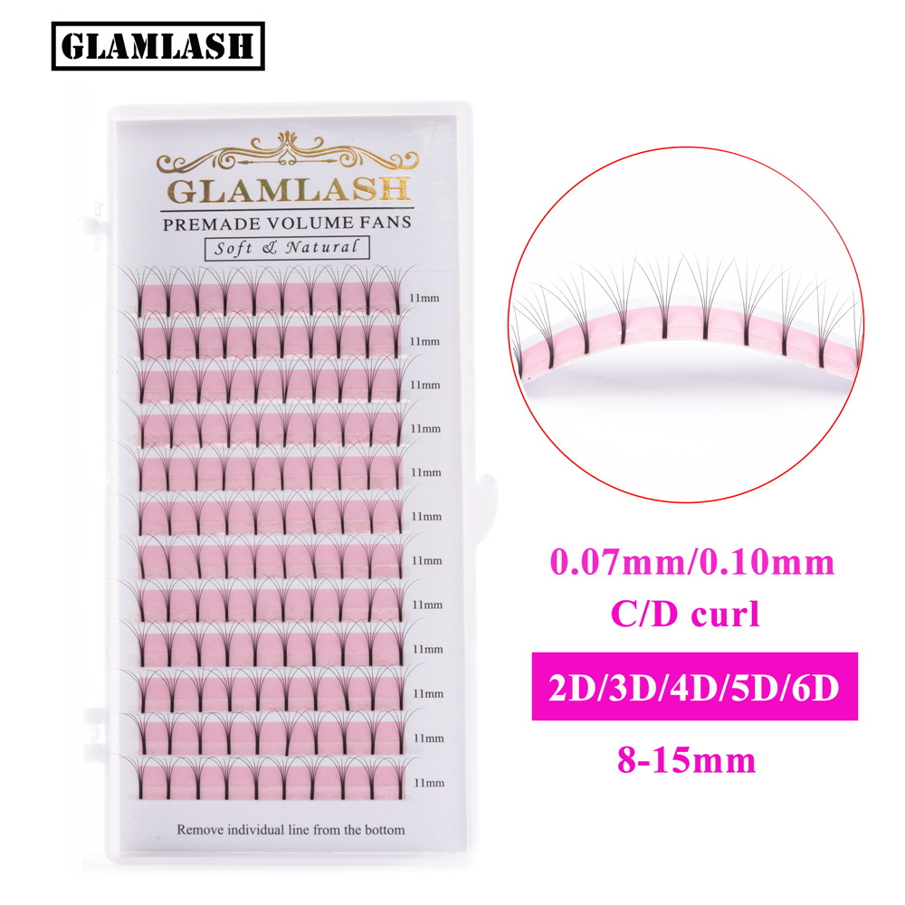 GLAMLASH 2D-6D premade volume fans Long Stem False Lashes Korea Silk Individual Eyelash Extension Handmade Natural Mink