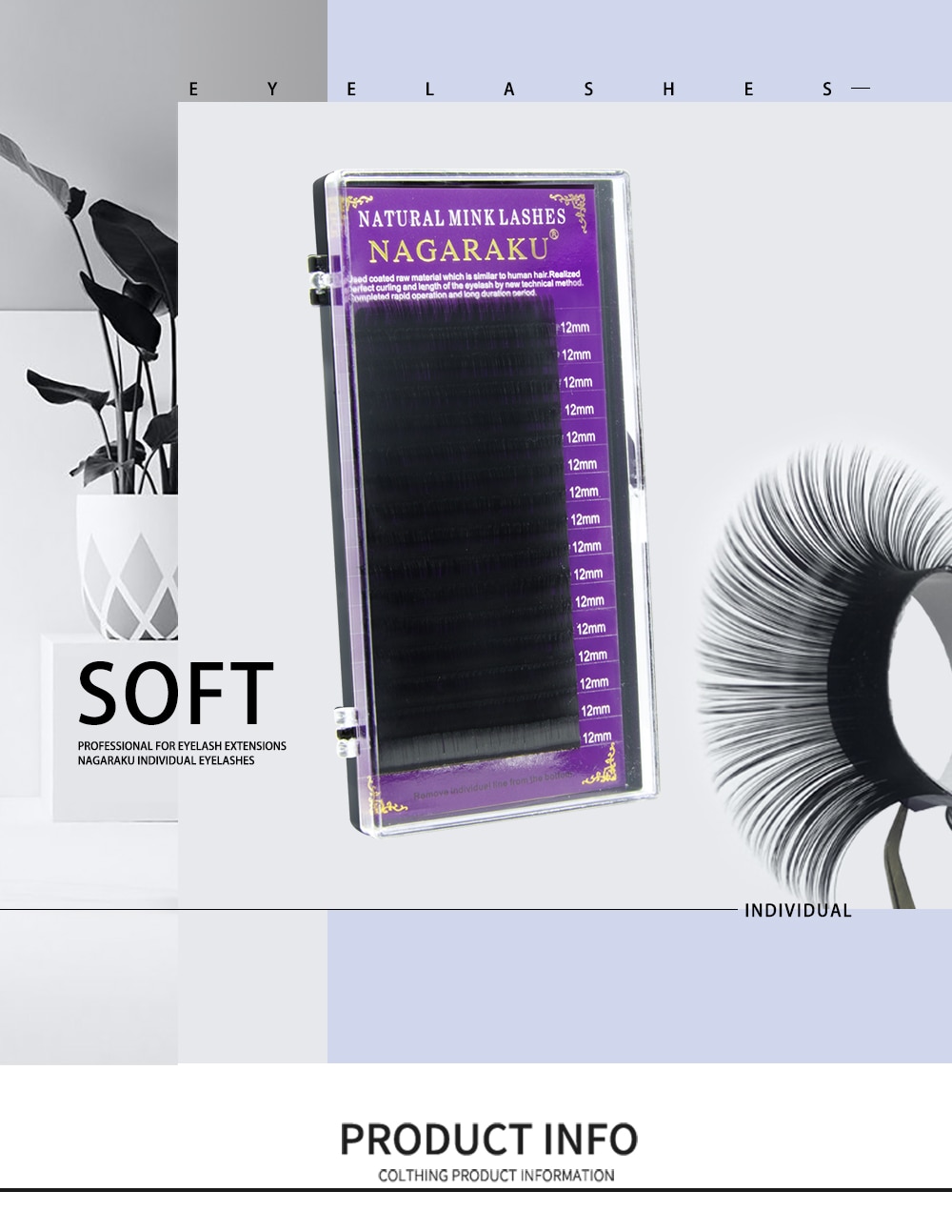 NAGARAKU 16Rows Faux mink individual eyelash lashes maquiagem cilios for professionals soft mink eyelash extension
