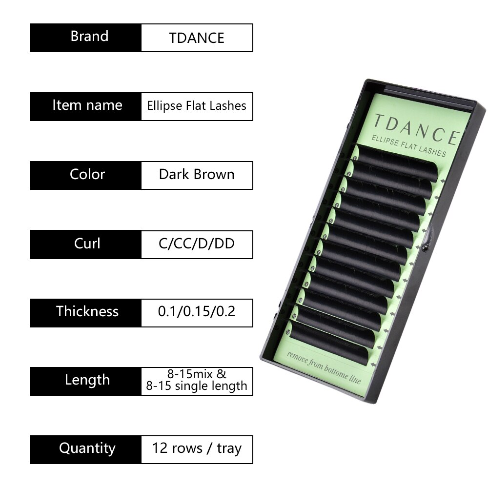 TDANCE Eyelash Extension Flat Ellipse Lashes Matte Faux Mink False Eyelashes Supplies Individual Split Tips