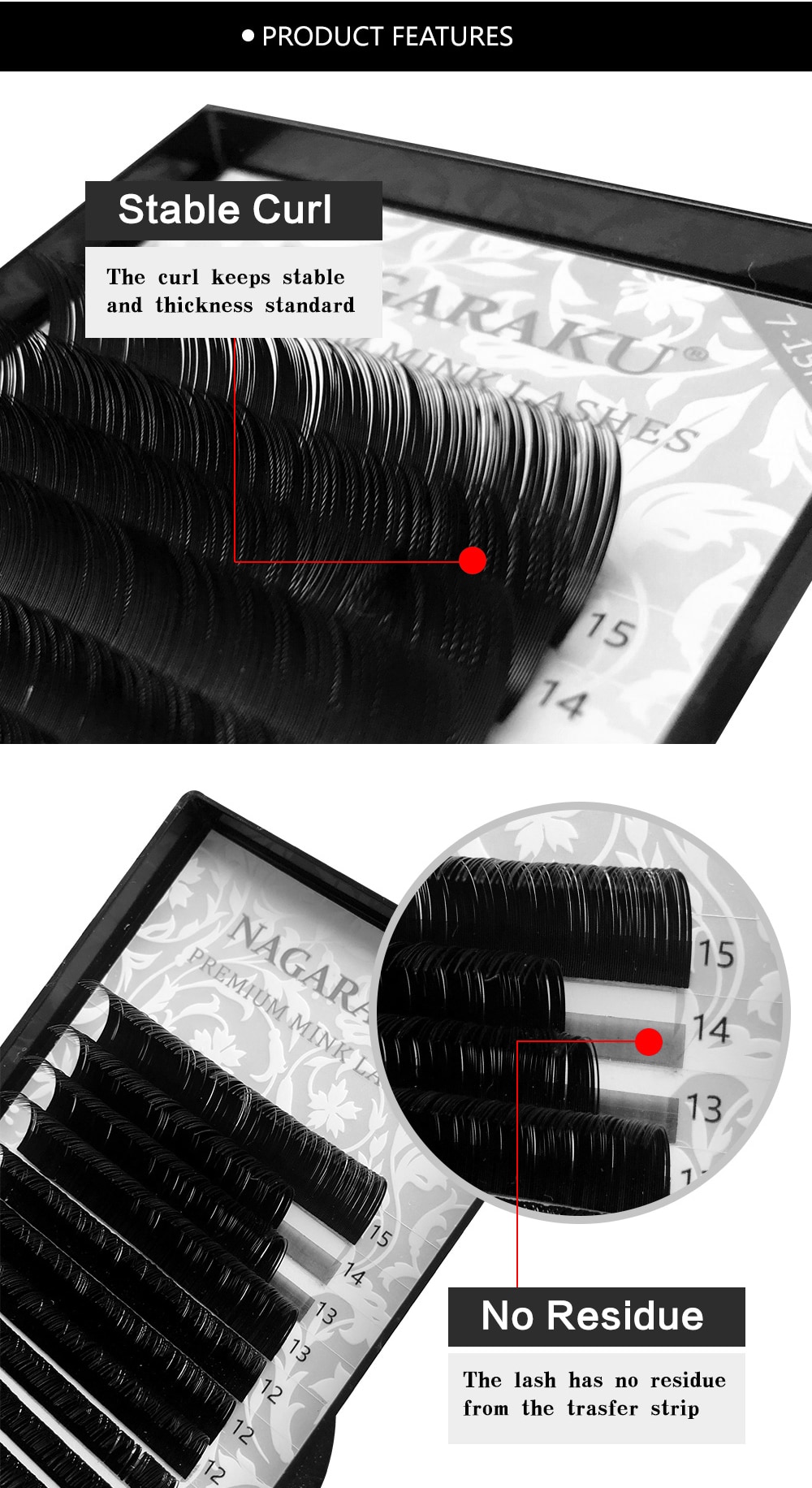 NAGARAKU Fast Shipping16rows/case 7~15mm mix premium natural synthetic mink individual eyelash extension makeup maquiagem cilios