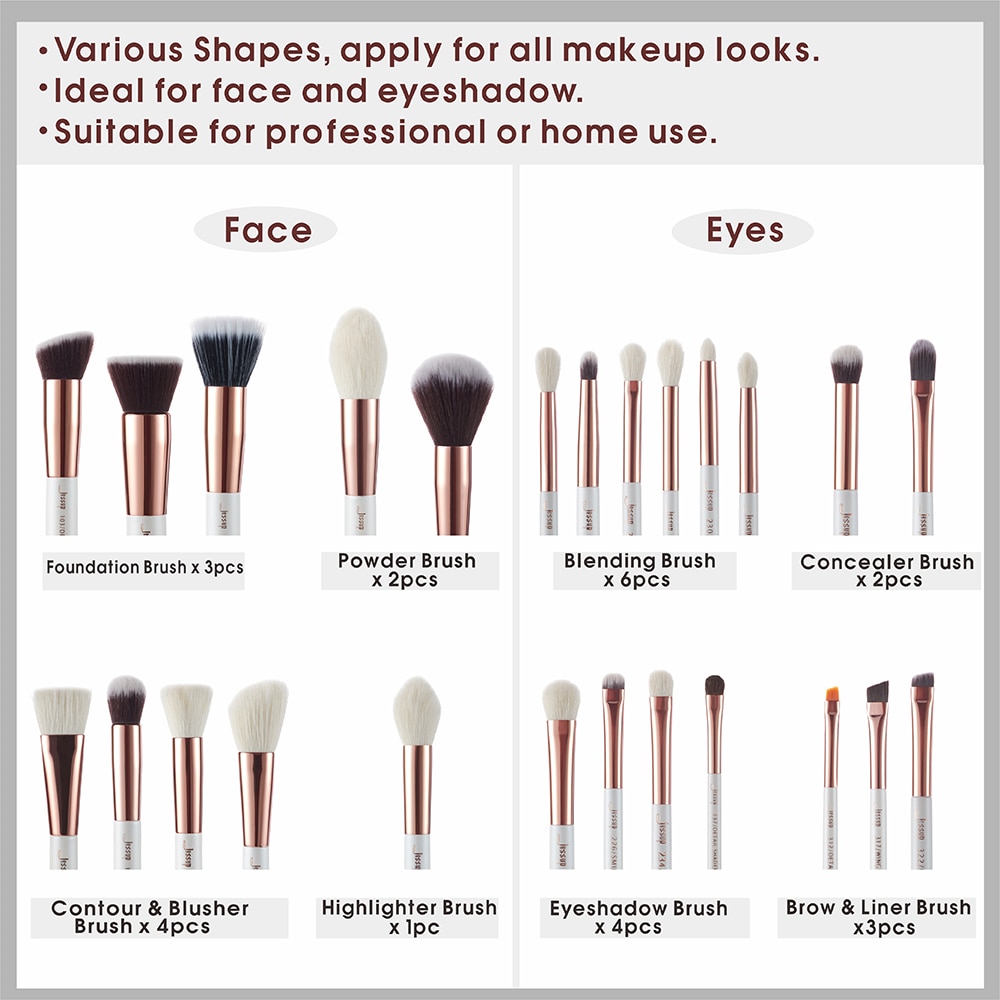 Jessup Makeup brushes set 6-25pcs Pearl White / Rose Gold Professional Make up brush Natural hair Foundation Powder Blushes Jessup Makeup brushes set 6-25pcs Pearl White / Rose Gold Professional Make up brush Natural hair Foundation Powder Blushes
