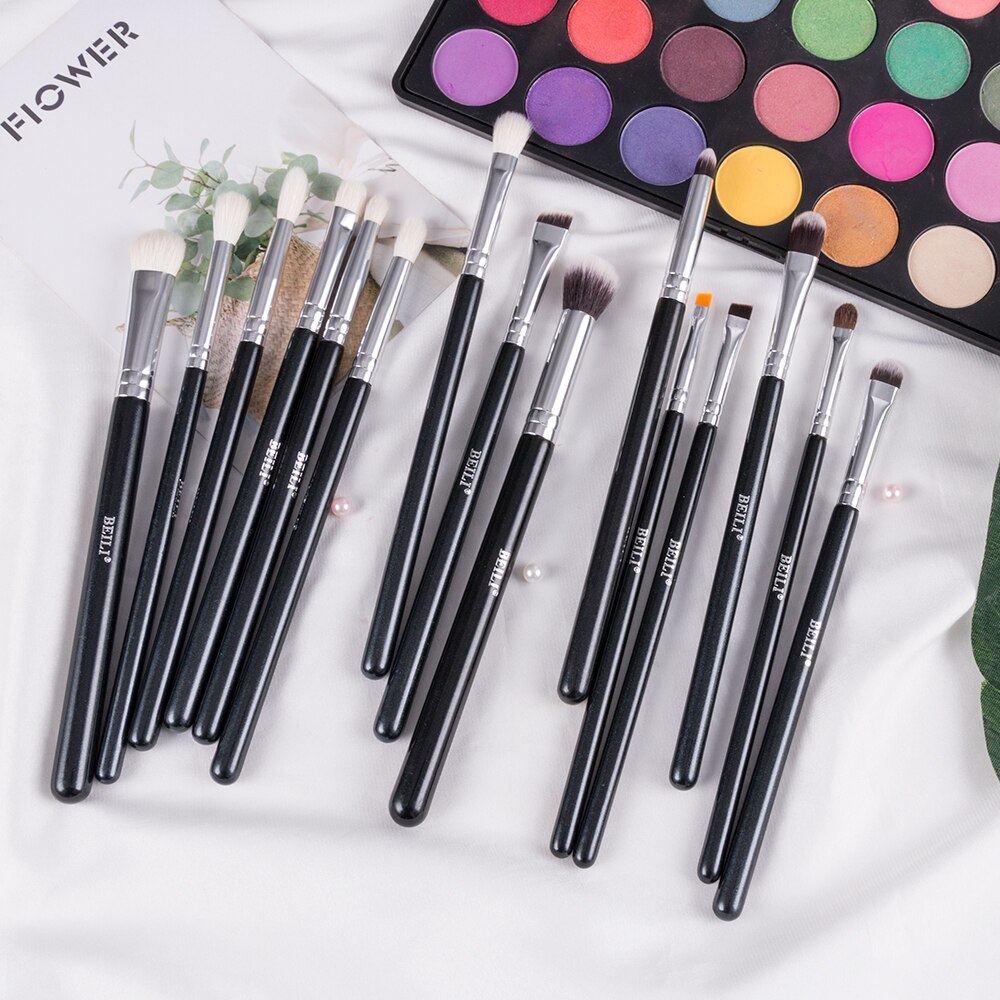 BEILI Black 15Pcs Makeup brushes Natural Goat Pony hair Eye shadow Blending Eyeliner Eyebrow Smokey shade brush set