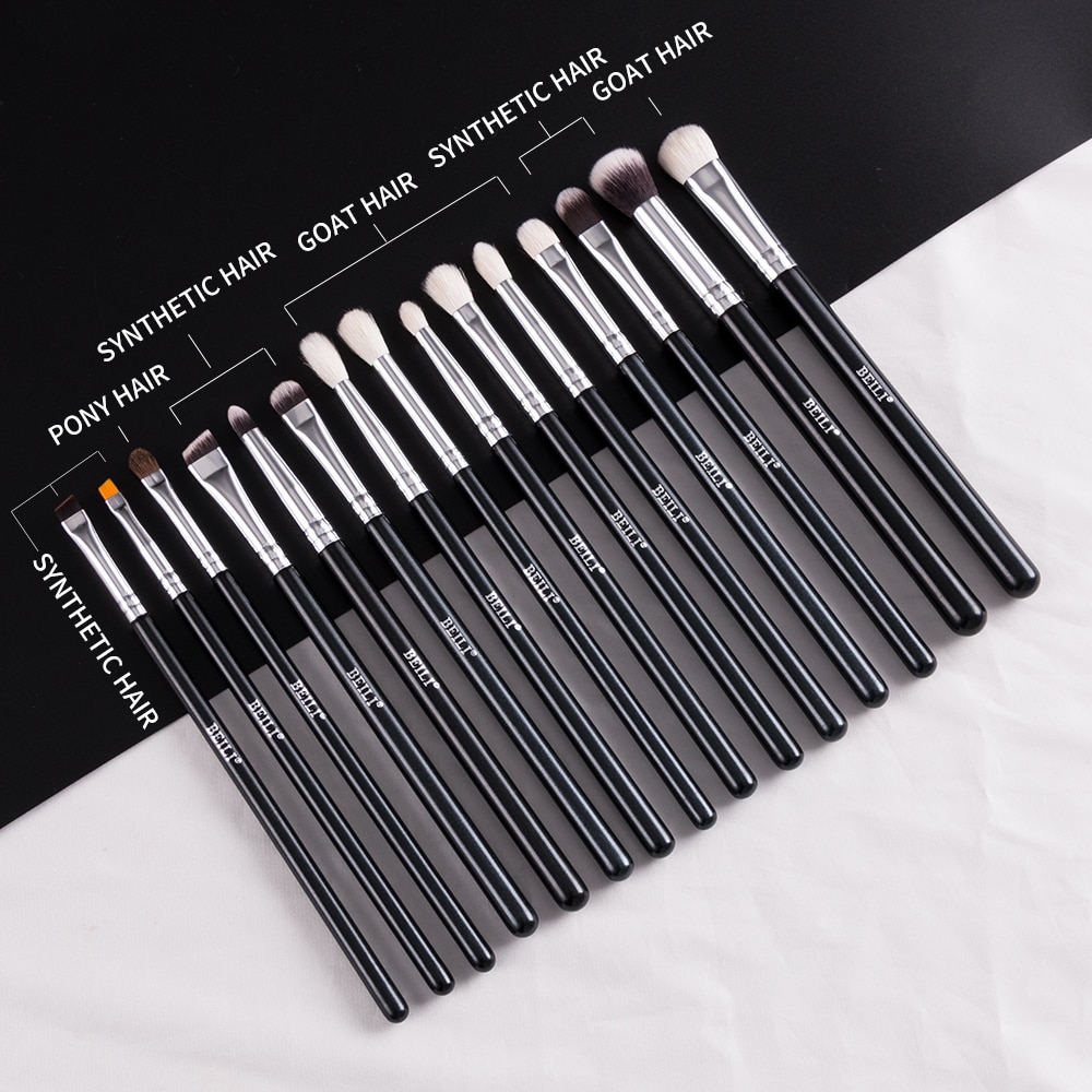 BEILI Black 15Pcs Makeup brushes Natural Goat Pony hair Eye shadow Blending Eyeliner Eyebrow Smokey shade brush set