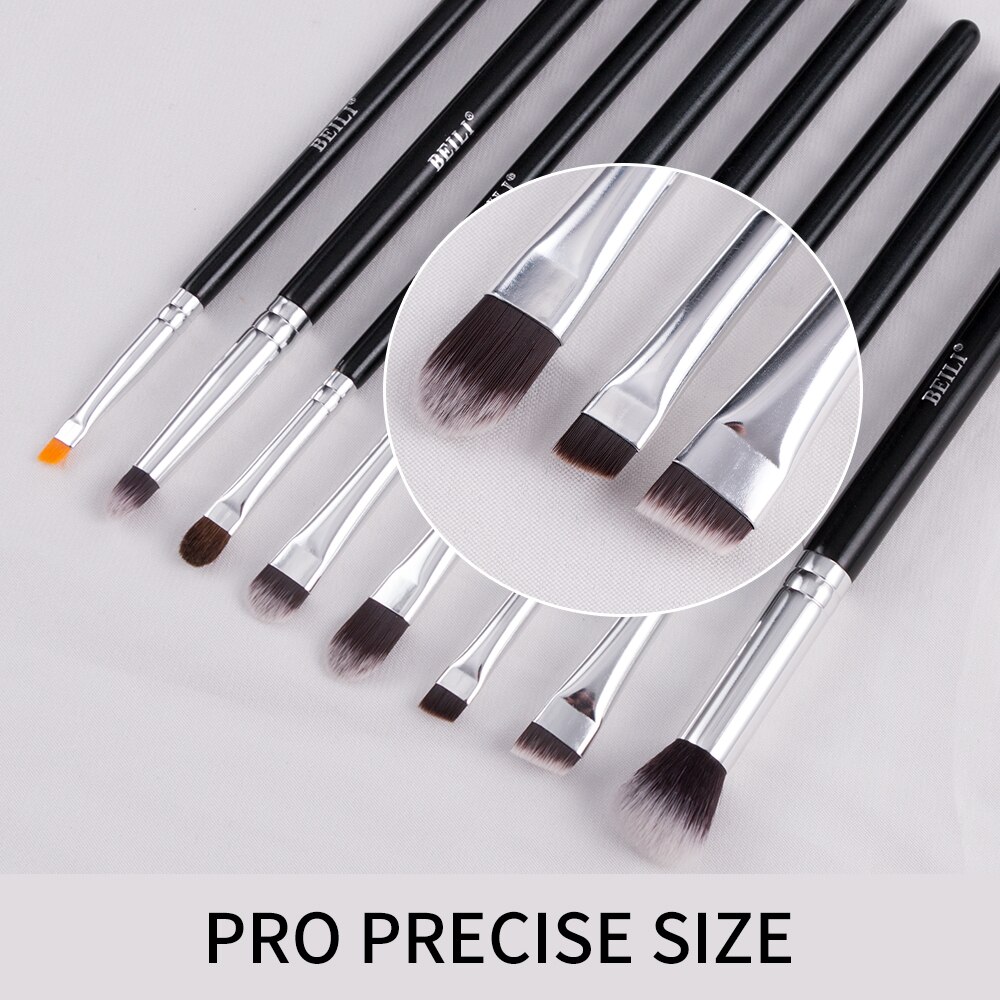 BEILI Black 15Pcs Makeup brushes Natural Goat Pony hair Eye shadow Blending Eyeliner Eyebrow Smokey shade brush set