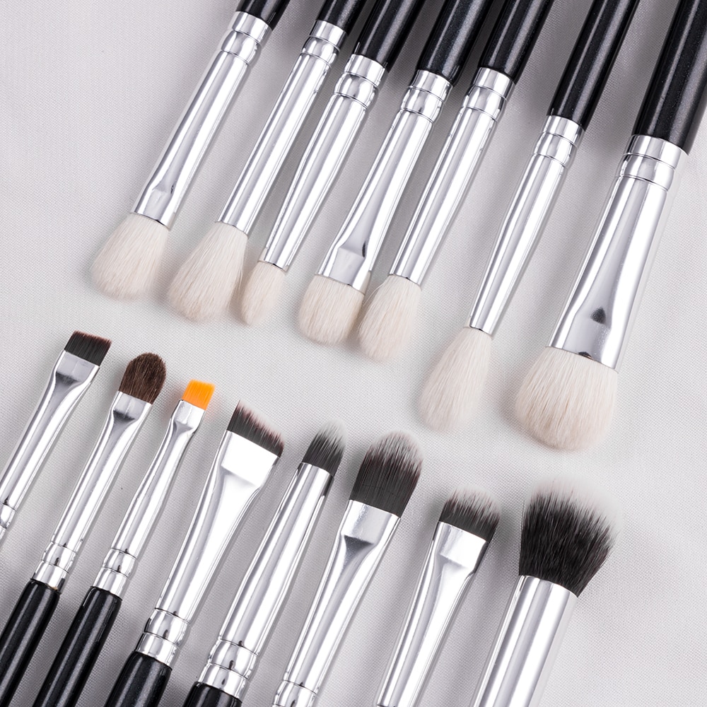 BEILI Black 15Pcs Makeup brushes Natural Goat Pony hair Eye shadow Blending Eyeliner Eyebrow Smokey shade brush set