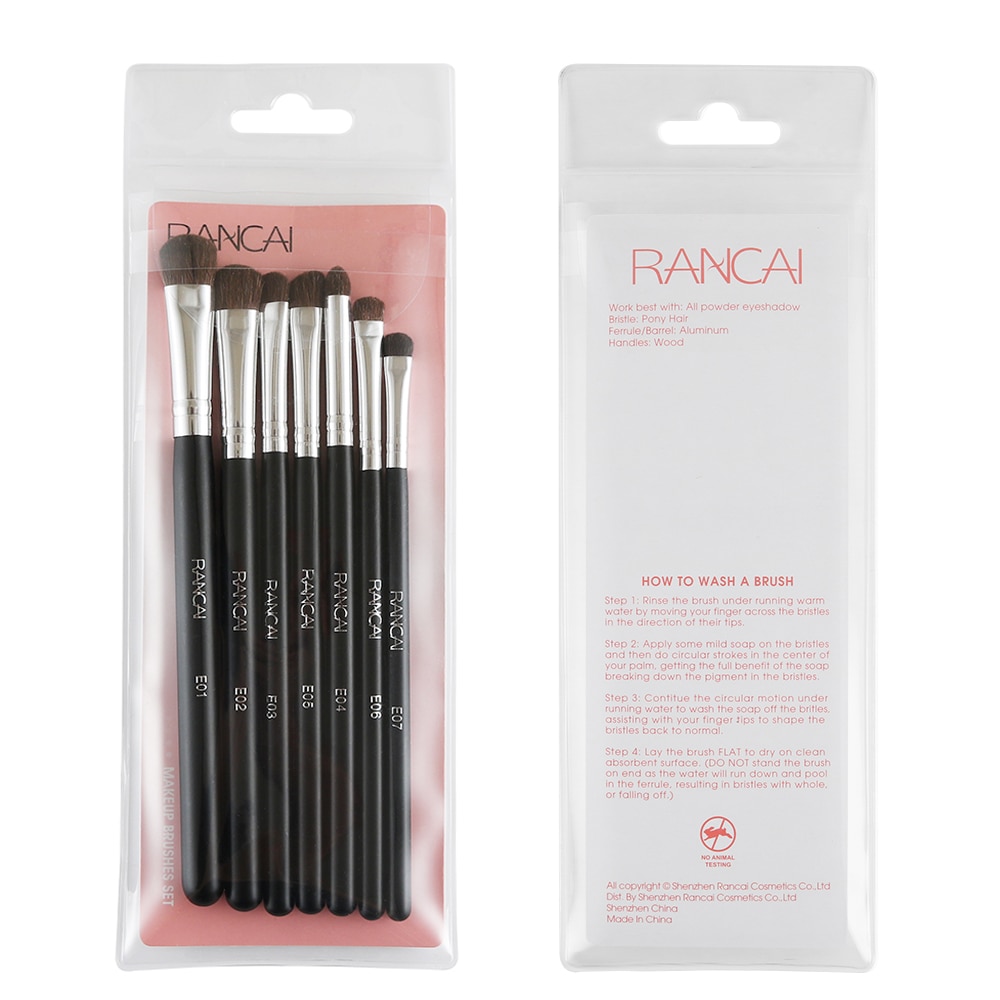 RANCAI 7pcs Eye shadow Makeup Brushes Set Natural Animal Horse Pony Soft Hair Cosmetics Blending Smudge Shader Brush Beauty Kit