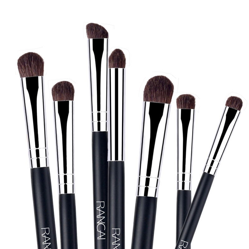 RANCAI 7pcs Eye shadow Makeup Brushes Set Natural Animal Horse Pony Soft Hair Cosmetics Blending Smudge Shader Brush Beauty Kit