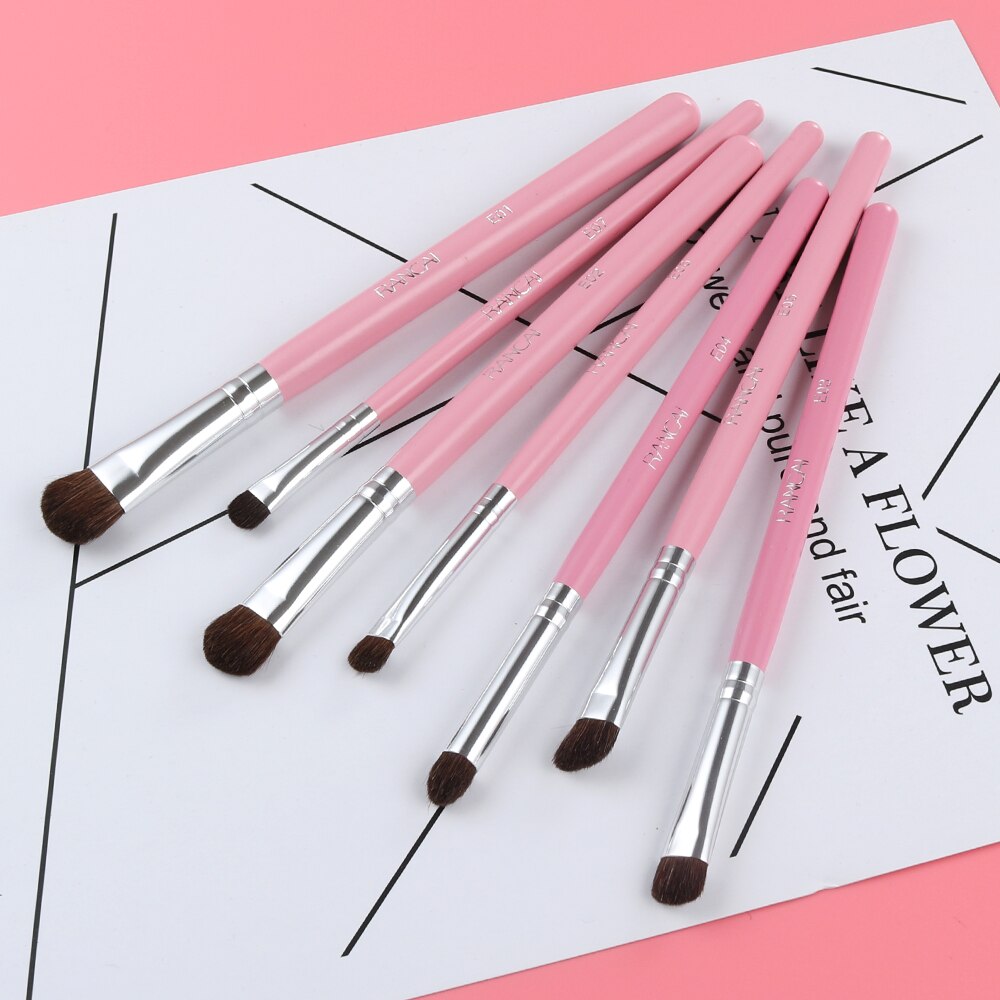 RANCAI 7pcs Eye shadow Makeup Brushes Set Natural Animal Horse Pony Soft Hair Cosmetics Blending Smudge Shader Brush Beauty Kit