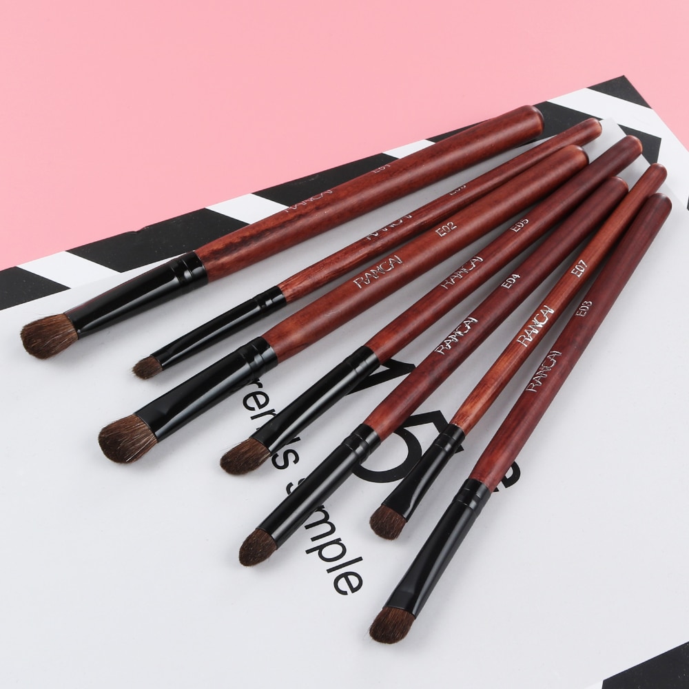 RANCAI 7pcs Eye shadow Makeup Brushes Set Natural Animal Horse Pony Soft Hair Cosmetics Blending Smudge Shader Brush Beauty Kit