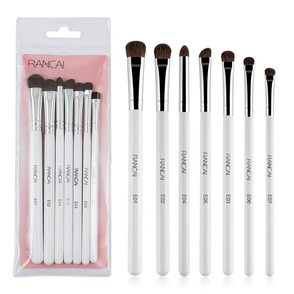 RANCAI 7pcs Eye shadow Makeup Brushes Set Natural Animal Horse Pony Soft Hair Cosmetics Blending Smudge Shader Brush Beauty Kit