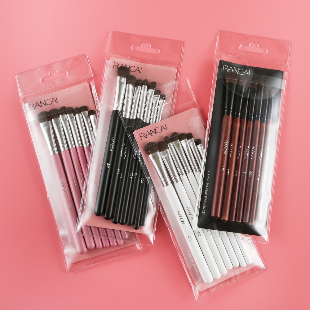 RANCAI 7pcs Eye shadow Makeup Brushes Set Natural Animal Horse Pony Soft Hair Cosmetics Blending Smudge Shader Brush Beauty Kit