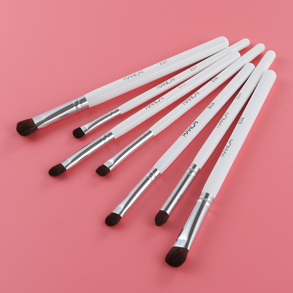RANCAI 7pcs Eye shadow Makeup Brushes Set Natural Animal Horse Pony Soft Hair Cosmetics Blending Smudge Shader Brush Beauty Kit