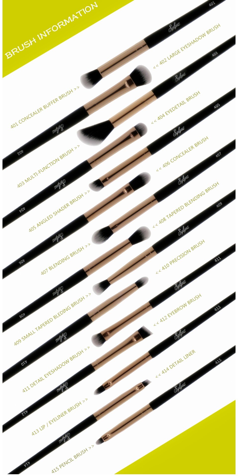Sylyne 15pcs makeup brush set synthetic hair eye brow shadow liner make up brush kit tools eye professional makeup brushes