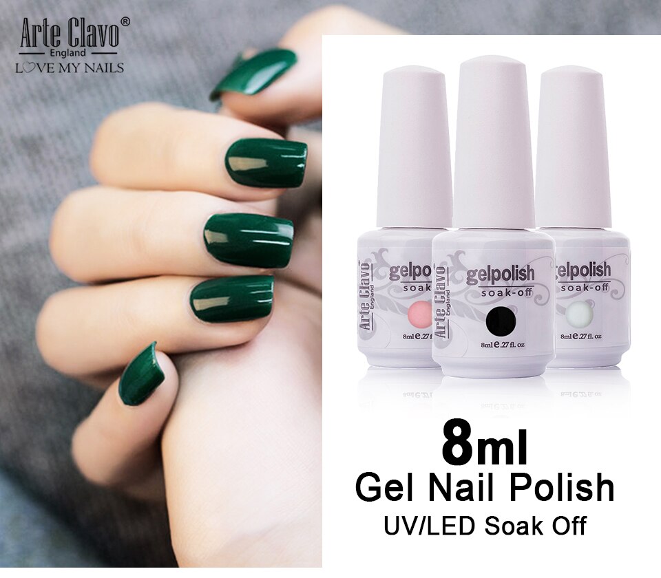 Arte Clavo 8ml Nail Polish Nail Gel Soak off LED UV Hybrid Gel Lacquer Nail Primer Gel Varnish Red Pink Glitter Nail Makeup