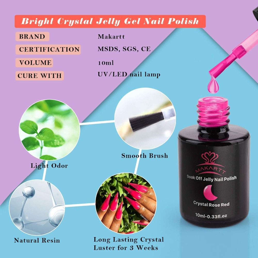 Makartt Gel Polish Crystal Rainbow Jelly Gel Nail Kit 6PCS Shiny Resistant Soak Off UV LED Curing Gels Lacquer Color Gel