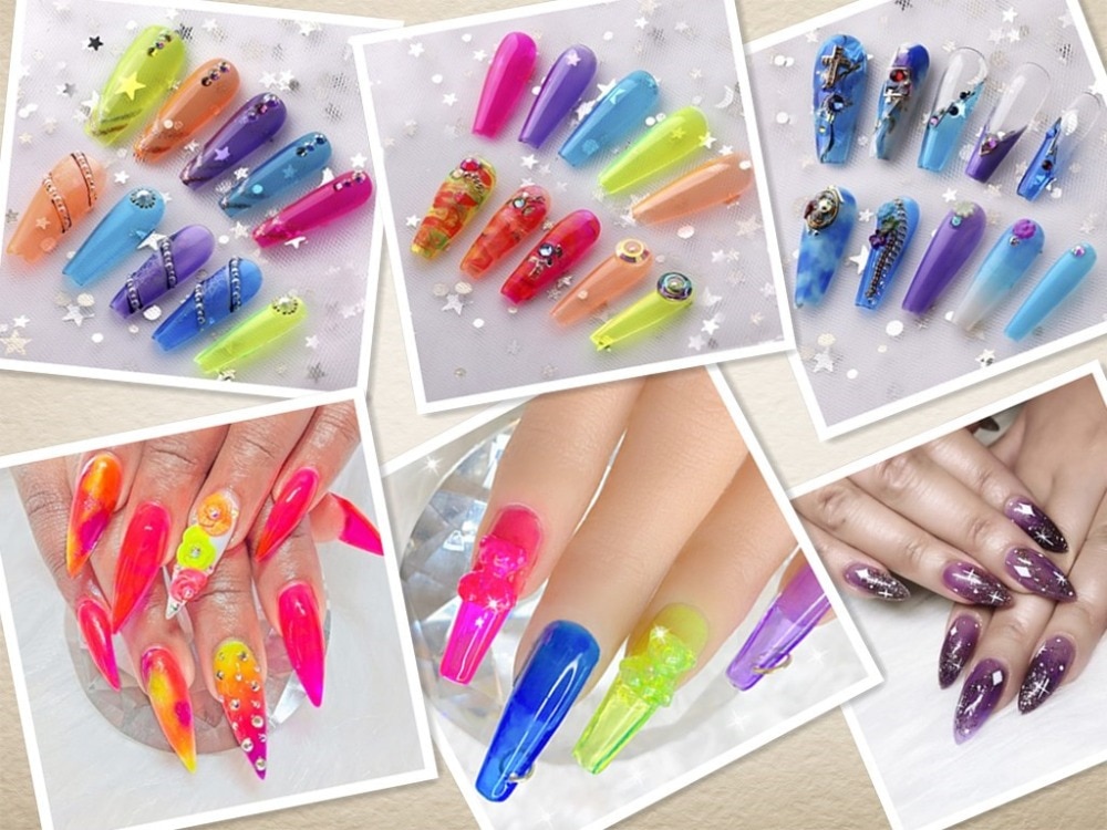 Makartt Gel Polish Crystal Rainbow Jelly Gel Nail Kit 6PCS Shiny Resistant Soak Off UV LED Curing Gels Lacquer Color Gel