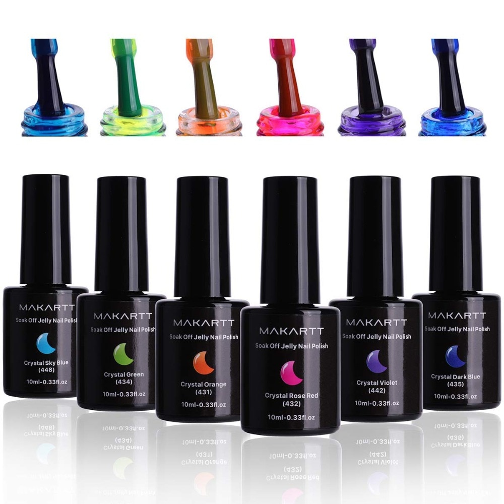 Makartt Gel Polish Crystal Rainbow Jelly Gel Nail Kit 6PCS Shiny Resistant Soak Off UV LED Curing Gels Lacquer Color Gel