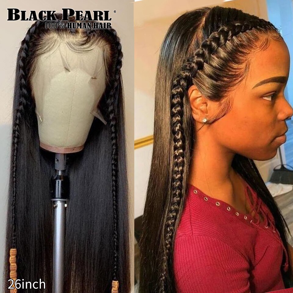 Black Pearl Brazilian Wig 13*4 Straight Lace Front Human Hair Wigs 30 Inch Human Hair Wigs For Women Pre Plucked 150% Density