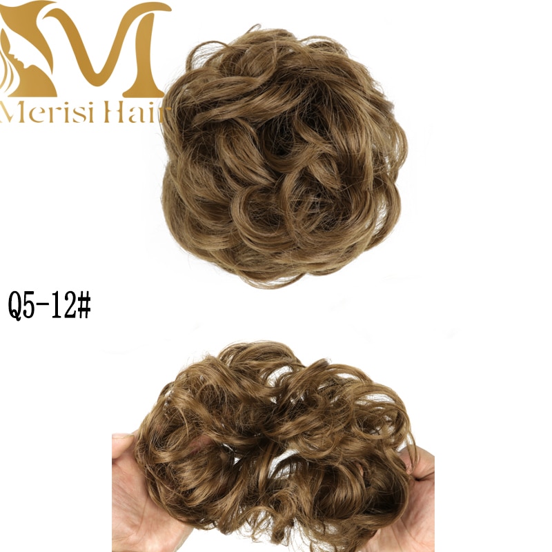 MERISIHAIR Girls Curly Scrunchie Chignon With Rubber Band Brown Gray Synthetic Hair Ring Wrap On Messy Bun Ponytails MERISIHAIR Girls Curly Scrunchie Chignon With Rubber Band Brown Gray Synthetic Hair Ring Wrap On Messy Bun Ponytails