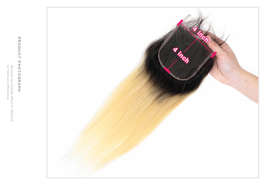 Facebeauty 1B/613 Honey Blonde Brazilian Straight Remy Human Hair 3 Bundles with Lace Closure,Blonde Ombre Bundles with Closure