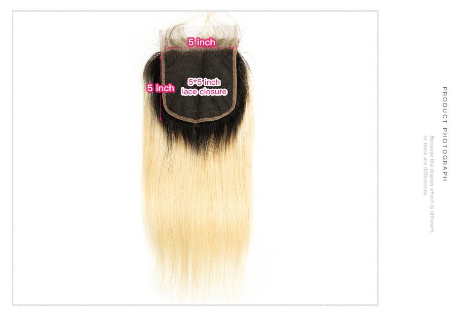 Facebeauty 1B/613 Honey Blonde Brazilian Straight Remy Human Hair 3 Bundles with Lace Closure,Blonde Ombre Bundles with Closure