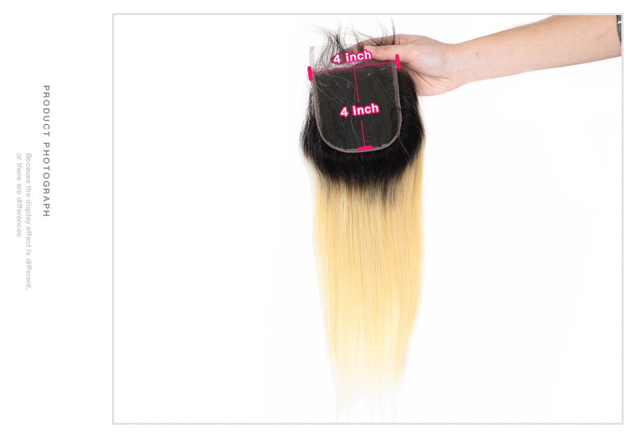 Facebeauty 1B/613 Honey Blonde Brazilian Straight Remy Human Hair 3 Bundles with Lace Closure,Blonde Ombre Bundles with Closure