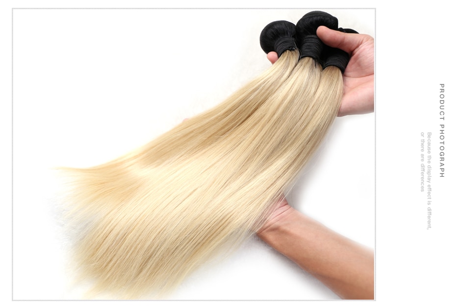 Facebeauty 1B/613 Honey Blonde Brazilian Straight Remy Human Hair 3 Bundles with Lace Closure,Blonde Ombre Bundles with Closure