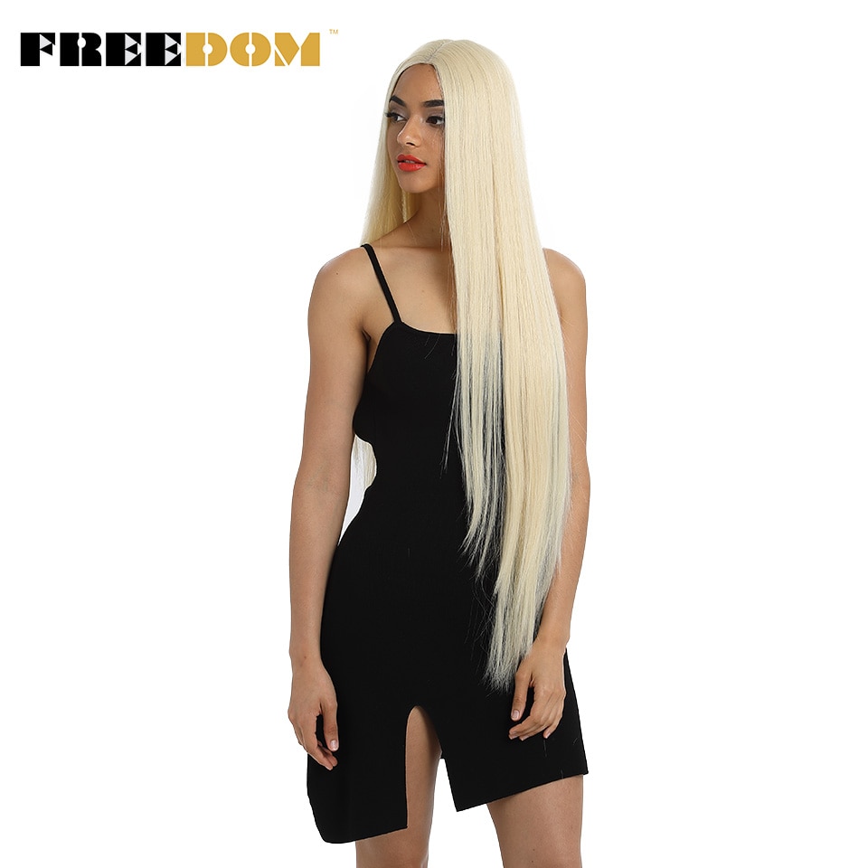 FREEDOM Synthetic Lace Front Wig For Black Women Supper Long 38Inch Ombre Blond 3 Color Natural Straight Hair Wigs Cosplay Wigs