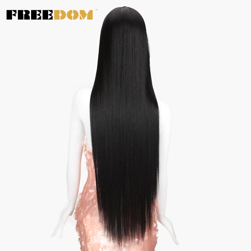 FREEDOM Synthetic Lace Front Wig For Black Women Supper Long 38Inch Ombre Blond 3 Color Natural Straight Hair Wigs Cosplay Wigs