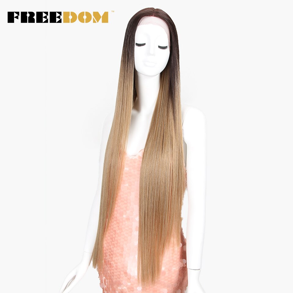 FREEDOM Synthetic Lace Front Wig For Black Women Supper Long 38Inch Ombre Blond 3 Color Natural Straight Hair Wigs Cosplay Wigs