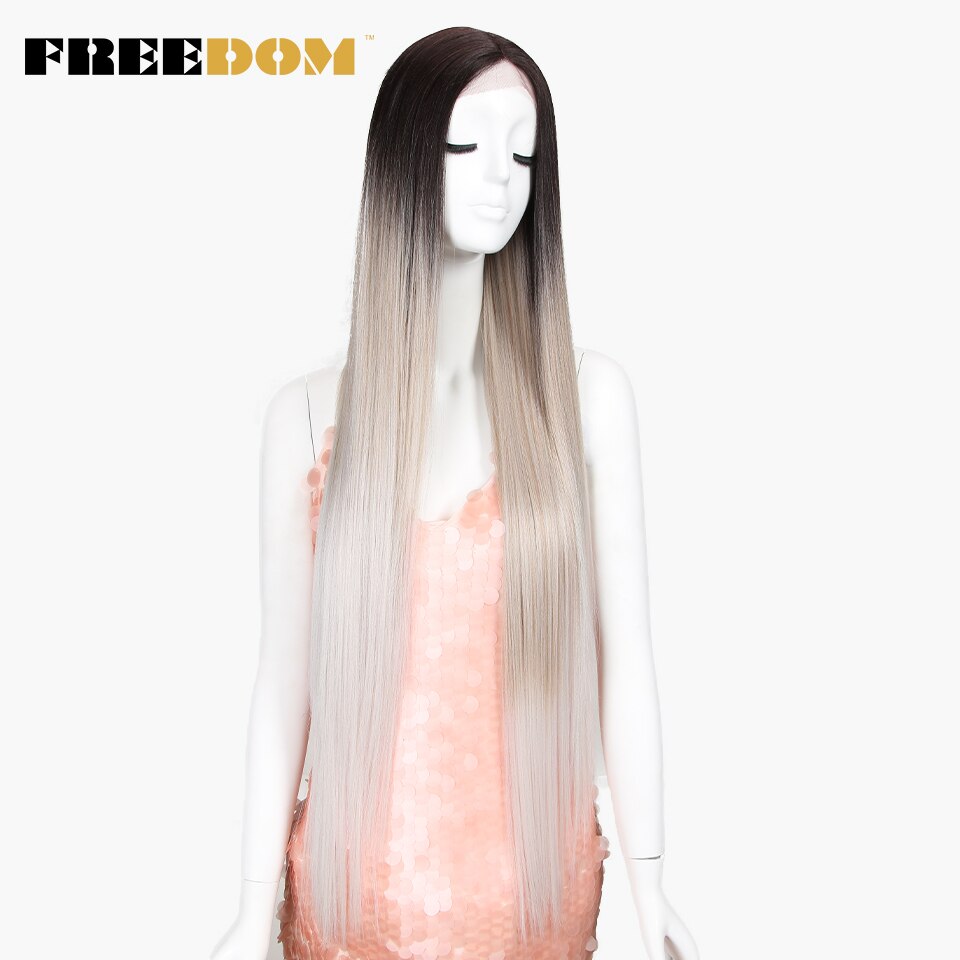 FREEDOM Synthetic Lace Front Wig For Black Women Supper Long 38Inch Ombre Blond 3 Color Natural Straight Hair Wigs Cosplay Wigs