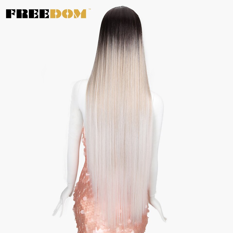 FREEDOM Synthetic Lace Front Wig For Black Women Supper Long 38Inch Ombre Blond 3 Color Natural Straight Hair Wigs Cosplay Wigs