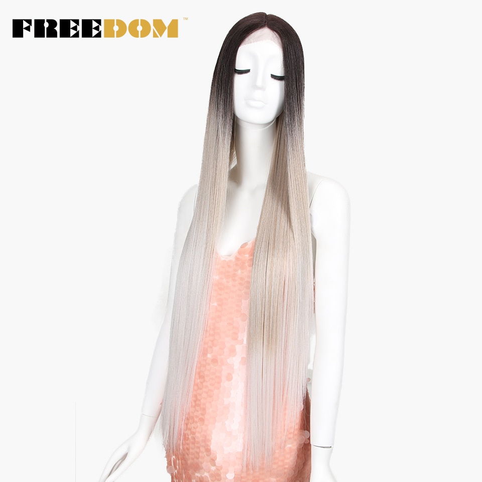 FREEDOM Synthetic Lace Front Wig For Black Women Supper Long 38Inch Ombre Blond 3 Color Natural Straight Hair Wigs Cosplay Wigs