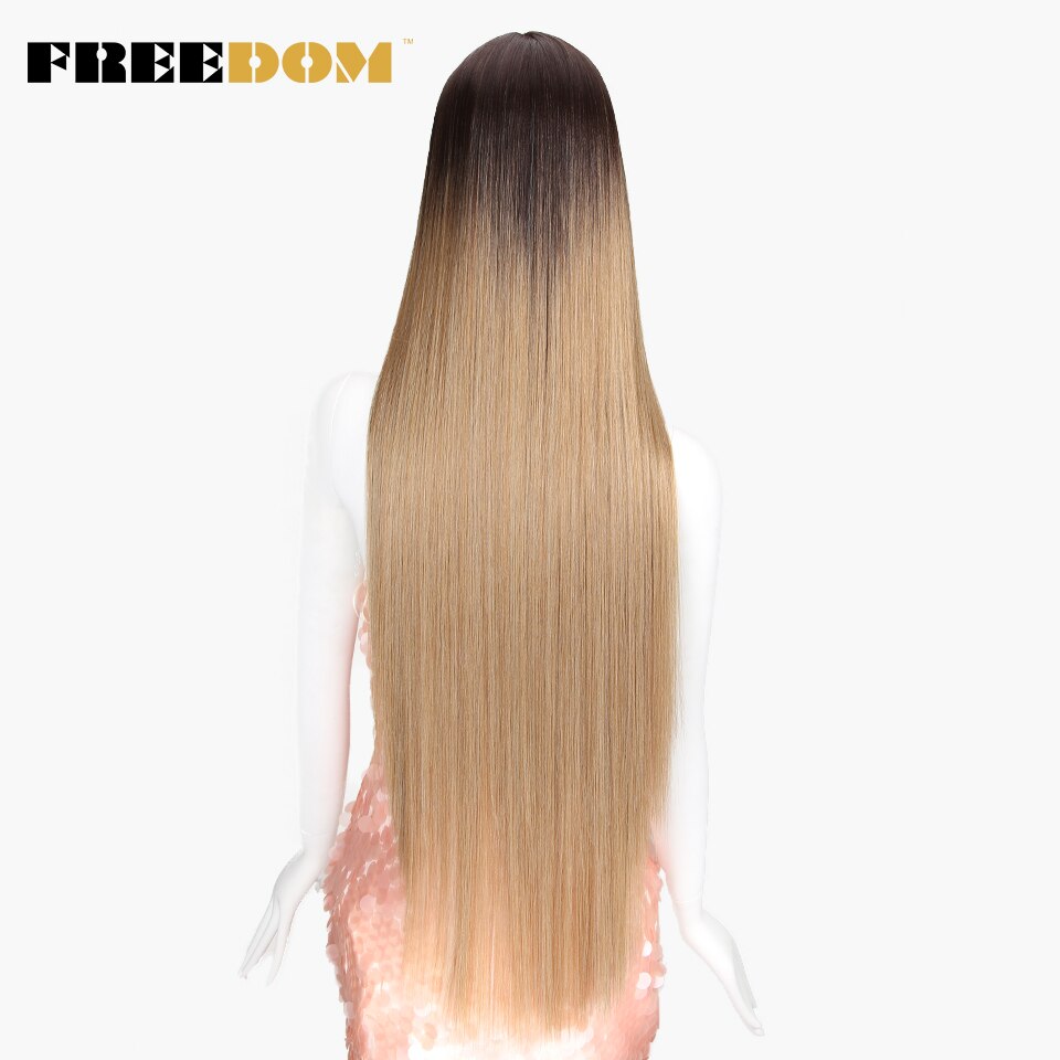 FREEDOM Synthetic Lace Front Wig For Black Women Supper Long 38Inch Ombre Blond 3 Color Natural Straight Hair Wigs Cosplay Wigs