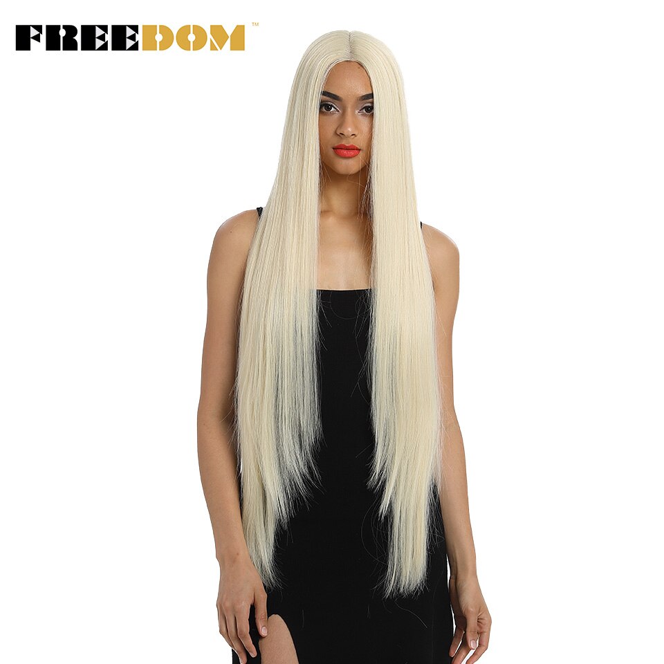 FREEDOM Synthetic Lace Front Wig For Black Women Supper Long 38Inch Ombre Blond 3 Color Natural Straight Hair Wigs Cosplay Wigs
