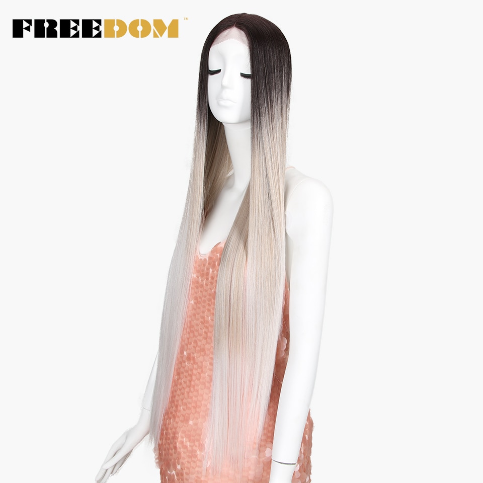FREEDOM Synthetic Lace Front Wig For Black Women Supper Long 38Inch Ombre Blond 3 Color Natural Straight Hair Wigs Cosplay Wigs