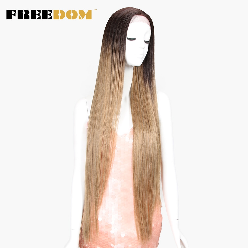 FREEDOM Synthetic Lace Front Wig For Black Women Supper Long 38Inch Ombre Blond 3 Color Natural Straight Hair Wigs Cosplay Wigs