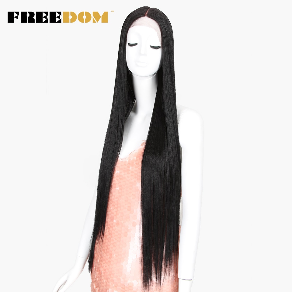 FREEDOM Synthetic Lace Front Wig For Black Women Supper Long 38Inch Ombre Blond 3 Color Natural Straight Hair Wigs Cosplay Wigs