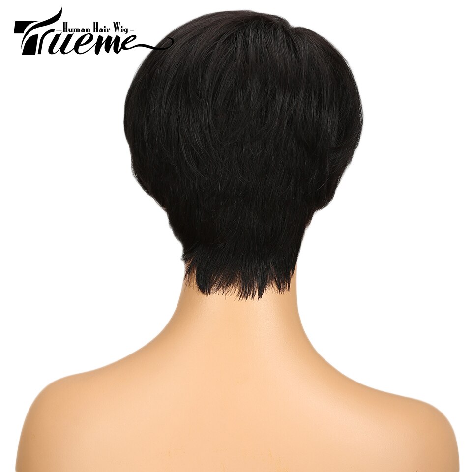 Trueme Natural Dark Brown Red Wine Color Short 100% Human Hair Wigs For Black Women Pixie Cut Full Wigs Remy Brazilian Hair