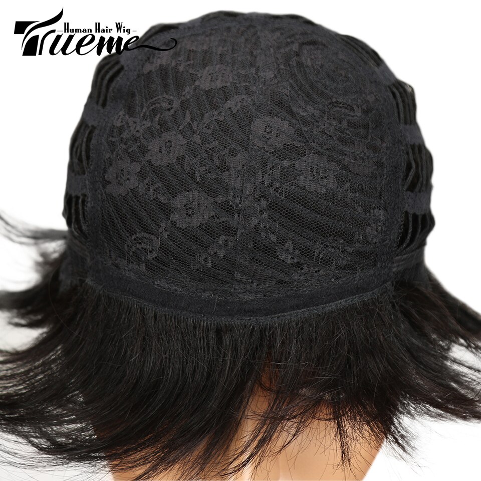 Trueme Natural Dark Brown Red Wine Color Short 100% Human Hair Wigs For Black Women Pixie Cut Full Wigs Remy Brazilian Hair