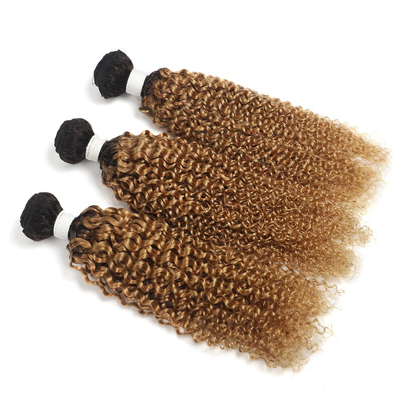 Kinky Curly Human Hair Bundles 8-26Inch Ombre Blonde Brown Brazilian Hair Weave Bundles 1/3/4PCS Non-Remy Hair Extensions SOKU